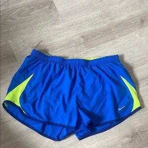 Nike Blue and Neon Yellow Athletic Shorts